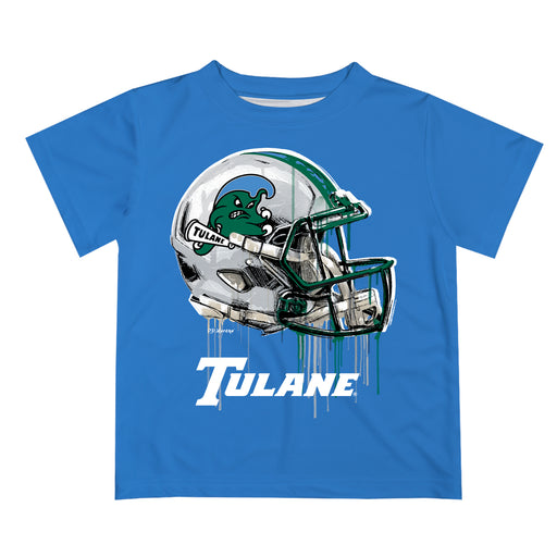Tulane Green Wave Original Dripping Football Helmet Light Blue T-Shirt by Vive La Fete