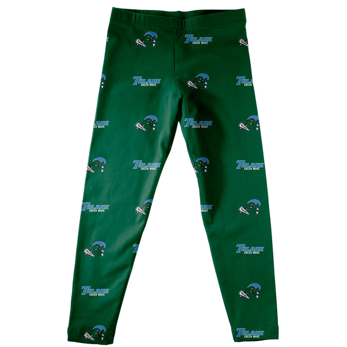 Tulane University Green Wave Wave Girls Game Day All Over Logo Elastic Waist Classic Play Green Leggings Tights - Vive La Fête - Online Apparel Store