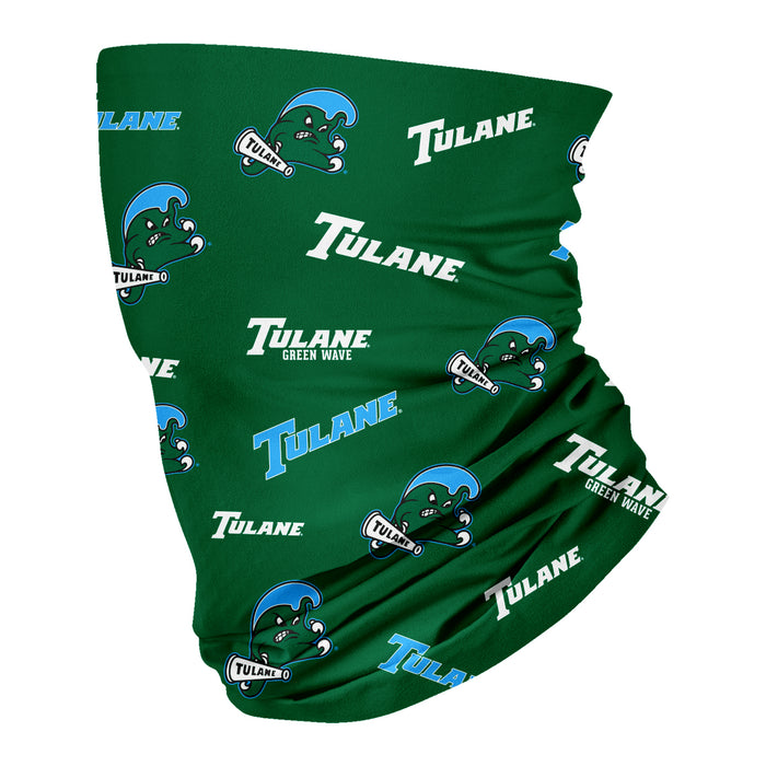 Tulane Green Wave Vive La Fete All Over Logo Game Day  Collegiate Face Cover Soft 4-Way Stretch Neck Gaiter - Vive La Fête - Online Apparel Store
