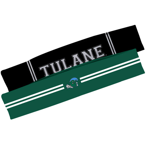 Tulane Green Wave Vive La Fete Girls Women Game Day Set of 2 Stretch Headbands Headbands Logo Green and Name Black