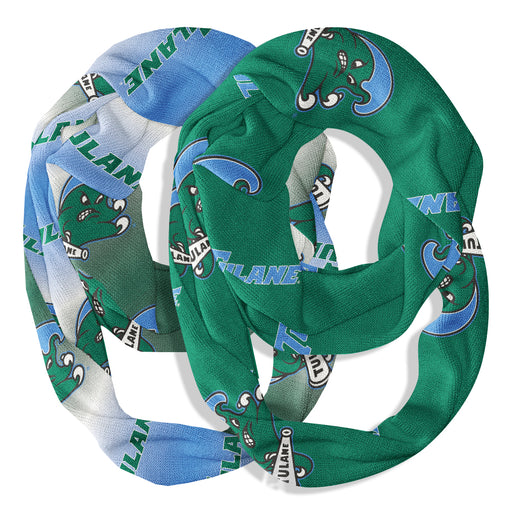 Tulane Green Wave Vive La Fete All Over Logo Game Day Collegiate Women Set of 2 Light Weight Ultra Soft Infinity Scarfs