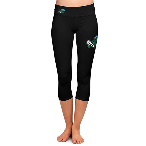 Tulane Green Wave Vive La Fete Game Day Collegiate Large Logo on Thigh and Waist Girls Black Capri Leggings