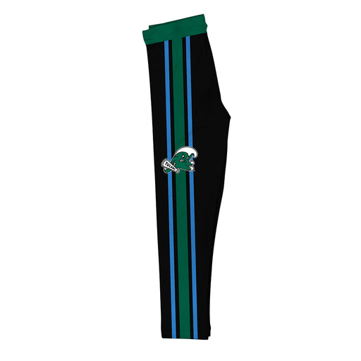 Tulane Green Wave Vive La Fete Girls Game Day Black with Green Stripes Leggings Tights