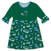 Tulane Green Wave 3/4 Sleeve Solid Green Repeat Print Hand Sketched Vive La Fete Impressions Artwork on Skirt