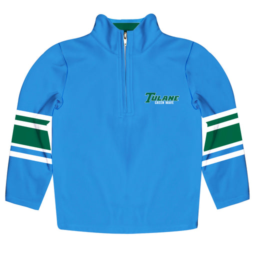 Tulane Green Wave Vive La Fete Game Day Blue Quarter Zip Pullover Stripes on Sleeves