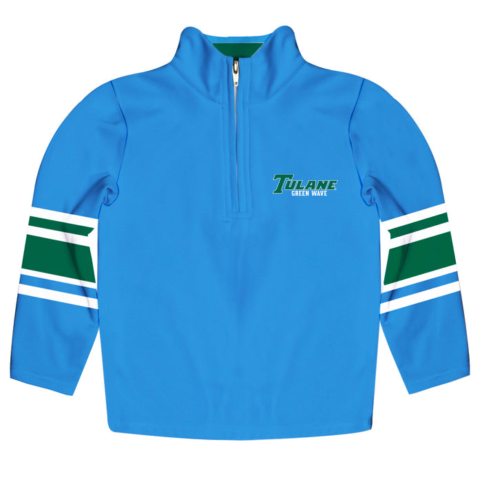 Tulane Green Wave Vive La Fete Game Day Blue Quarter Zip Pullover Stripes on Sleeves