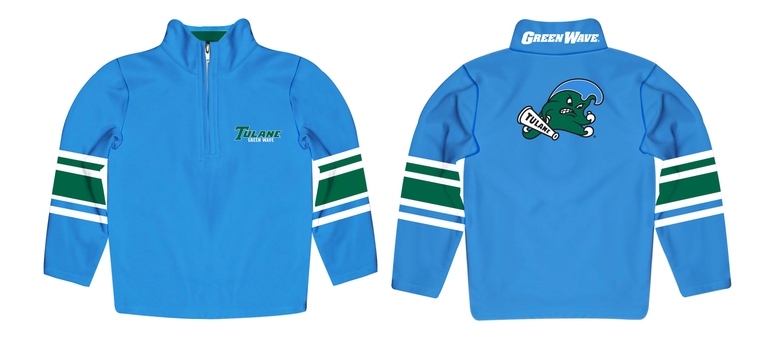 Tulane Green Wave Vive La Fete Game Day Blue Quarter Zip Pullover Stripes on Sleeves - Vive La Fête - Online Apparel Store