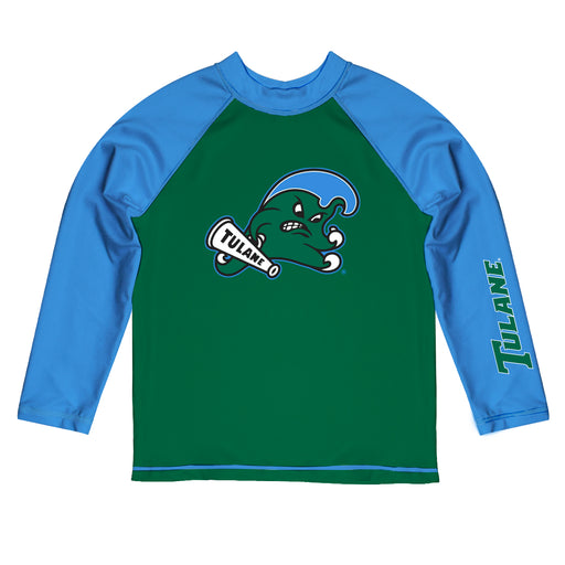 Tulane Green Wave Vive La Fete Green and Blue Long Sleeve Raglan Rashguard