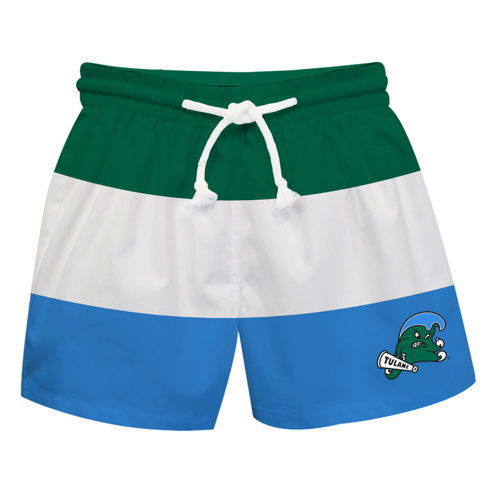 Tulane Green Wave Vive La Fete Green White Blue Stripes Swimtrunks V1