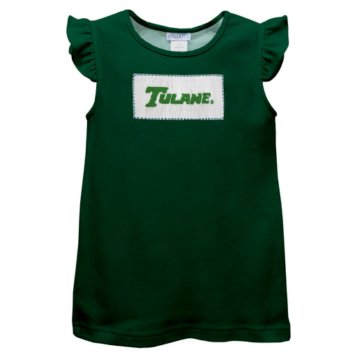 Tulane Green Wave Smocked Hunter Green Knit Angel Wing Sleeves Girls Tshirt