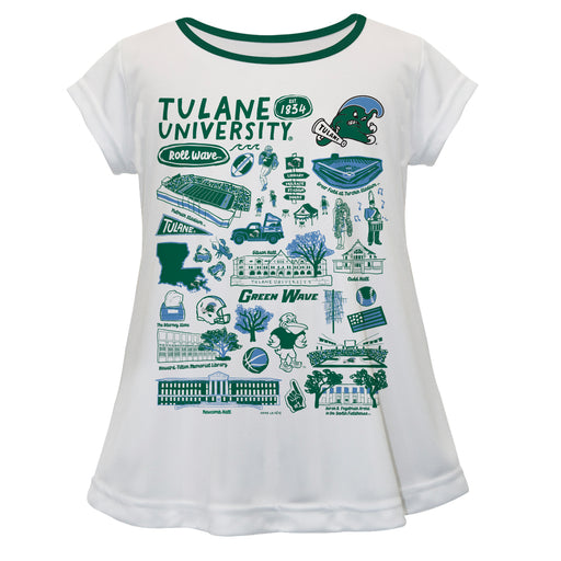 Tulane Green Wave Hand Sketched Vive La Fete Impressions Artwork White Short Sleeve Top