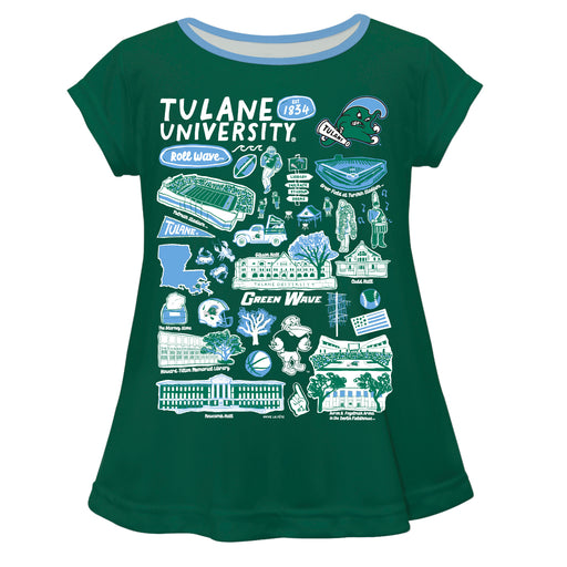 Tulane Green Wave Hand Sketched Vive La Fete Impressions Artwork Green Short Sleeve Top