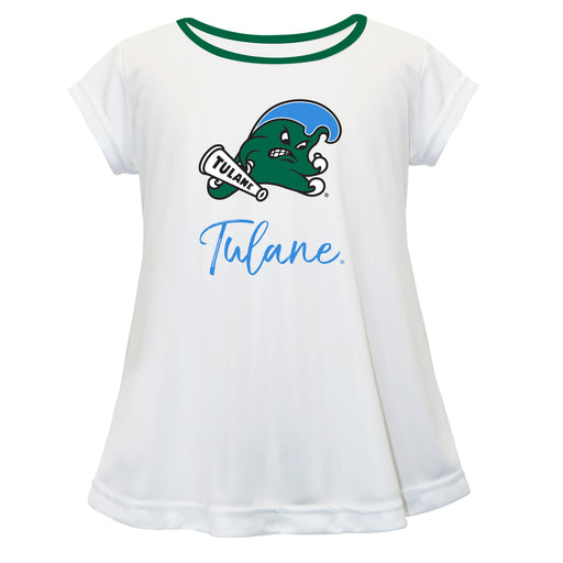 Tulane Green Wave Vive La Fete Girls Game Day Short Sleeve White Top with School Logo and Name