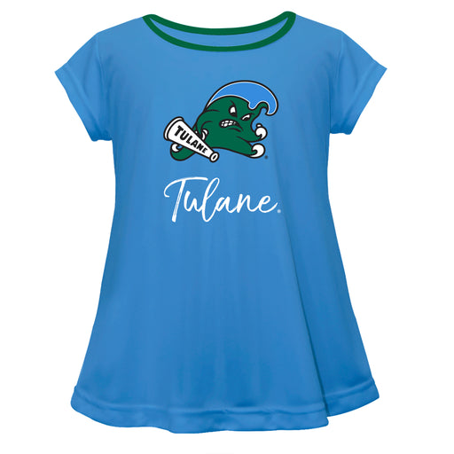 Tulane Green Wave Vive La Fete Girls Game Day Short Sleeve Blue Top with School Logo and Name