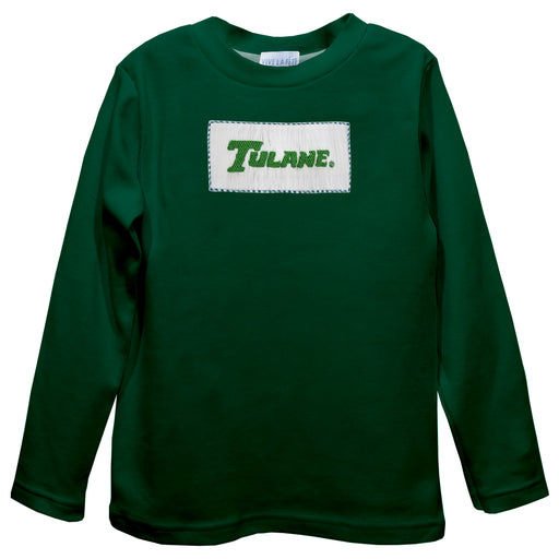 Tulane Green Wave  Smocked Hunter Green  Knit Long Sleeve Boys Tee Shirt
