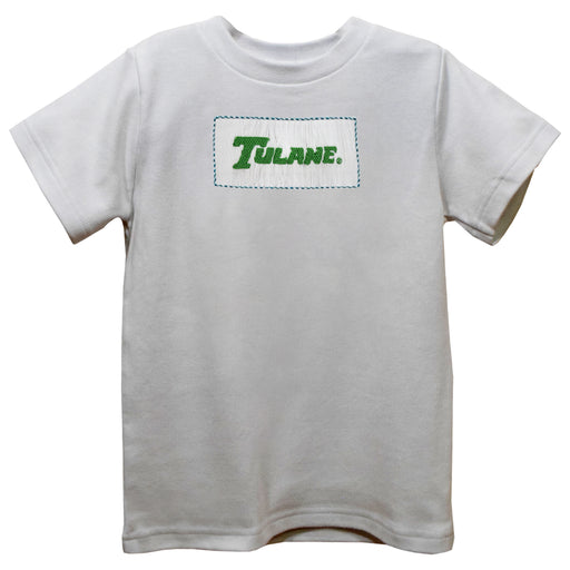 Tulane Green Wave  Smocked White  Knit Short Sleeve Boys Tee Shirt