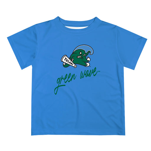 Tulane Green Wave Vive La Fete Script V1 Blue Short Sleeve Tee Shirt