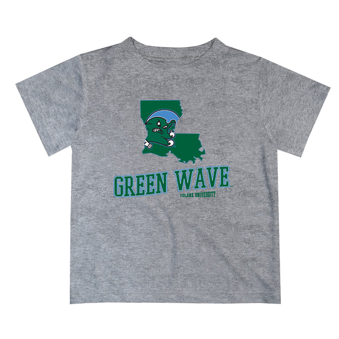 Tulane Green Wave Vive La Fete State Map Heather Gray Short Sleeve Tee Shirt