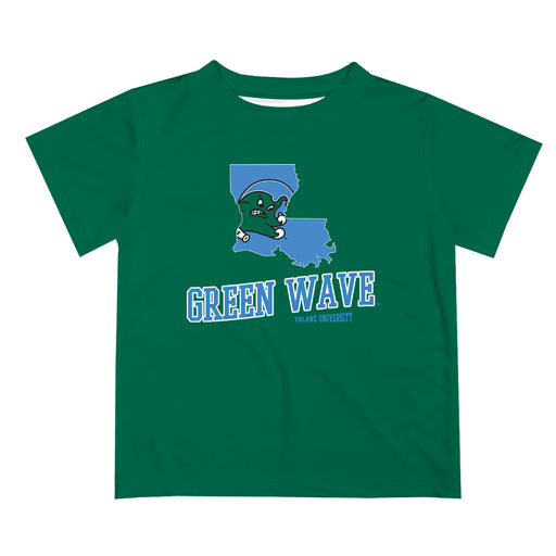 Tulane Green Wave Vive La Fete State Map Green Short Sleeve Tee Shirt