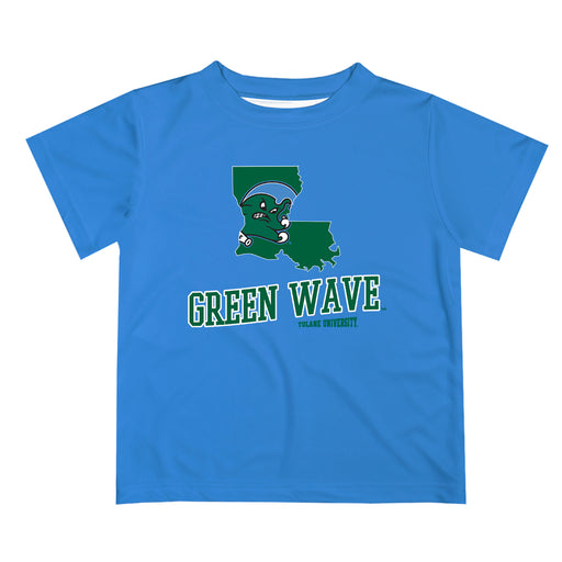 Tulane Green Wave Vive La Fete State Map Blue Short Sleeve Tee Shirt