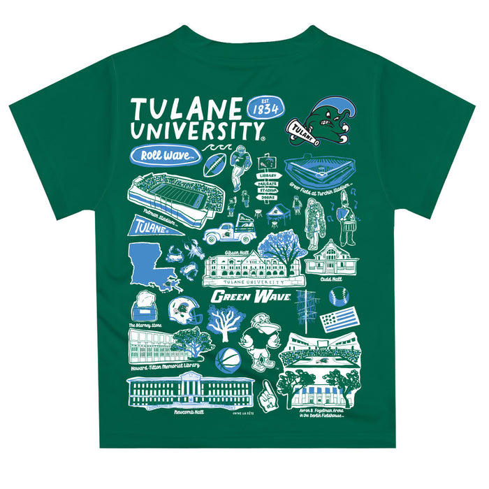 Tulane Green Wave Hand Sketched Vive La Fete Impressions Artwork Boys Green Short Sleeve Tee Shirt - Vive La Fête - Online Apparel Store