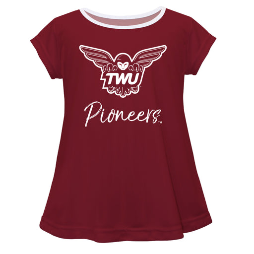 Texas Woman University Pioneers Vive La Fete Girls Game Day Short Sleeve Maroon Top with School Mascot and Name - Vive La Fête - Online Apparel Store