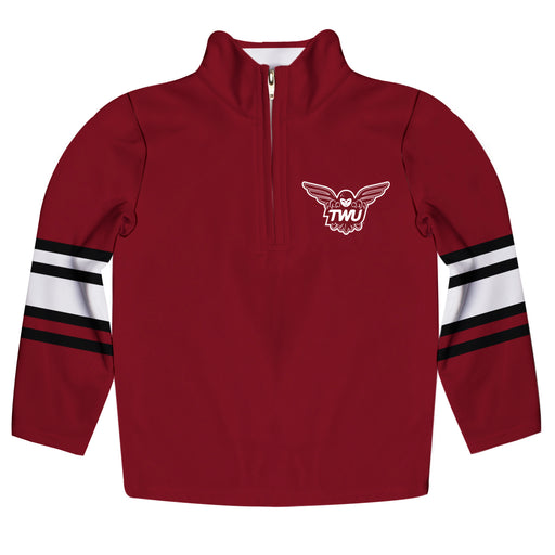 Texas Woman University Pioneers Vive La Fete Game Day Maroon Quarter Zip Pullover Stripes on Sleeves - Vive La Fête - Online Apparel Store