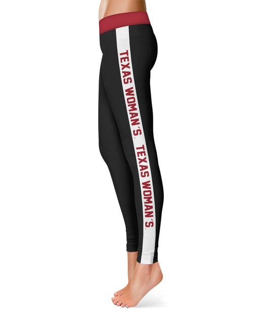 Texas Women University Pioneers White Stripes Black Leggings - Vive La Fête - Online Apparel Store