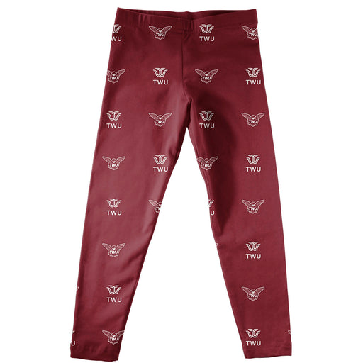 Texas Woman University Pioneers Girls All Over Logo Elastic Waist Classic Play Maroon Leggings Tights - Vive La Fête - Online Apparel Store