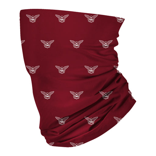 Texas Woman University Pioneers All Over Logo Game Day Collegiate Face Cover Soft 4-Way Stretch Two Ply Neck Gaiter - Vive La Fête - Online Apparel Store