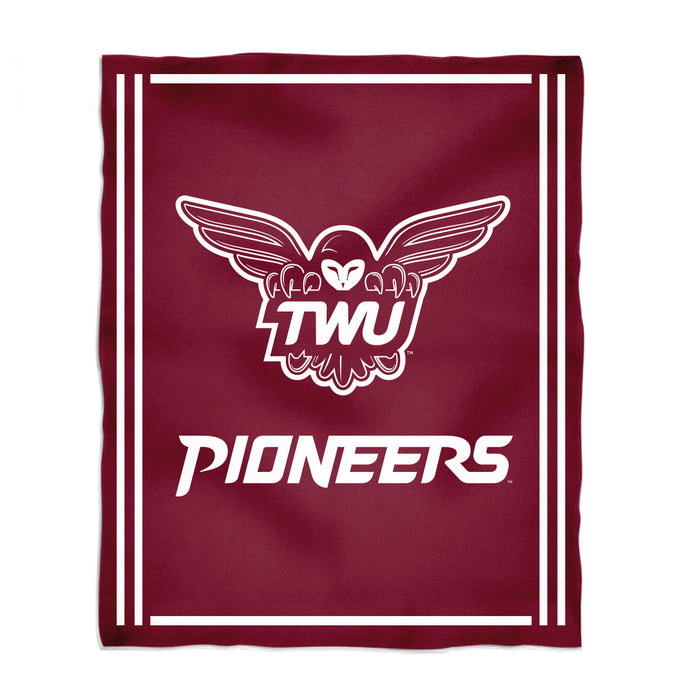 Texas Woman University Pioneers Vive La Fete Kids Game Day Maroon Plush Soft Minky Blanket 36 x 48 Mascot