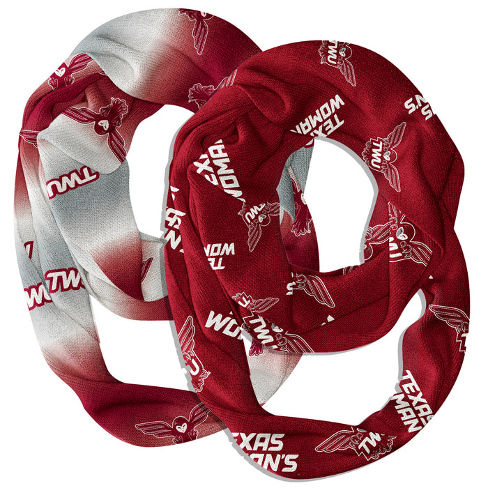 Texas Womans Pioneers Vive La Fete All Over Logo Collegiate Women Set of 2 Light Weight Ultra Soft Infinity Scarfs