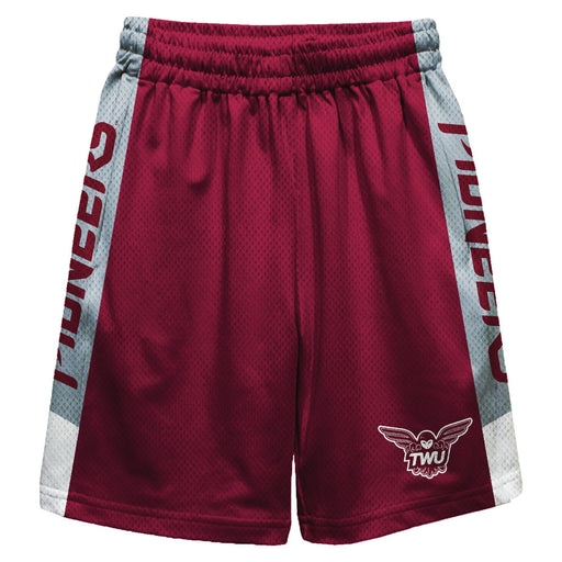 Texas Womans Pioneers Vive La Fete Game Day Maroon Stripes Boys Solid Gray Athletic Mesh Short