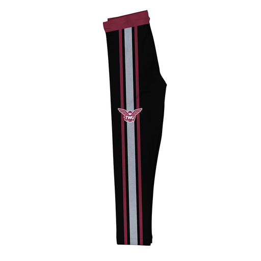 Texas Womans Pioneers Vive La Fete Girls Game Day Black with Maroon Stripes Leggings Tights