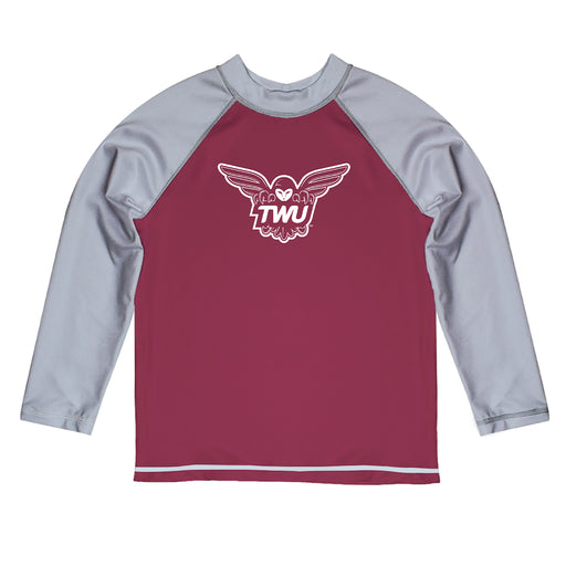 Texas Womans Pioneers Vive La Fete Maroon Gray Long Sleeve Raglan Rashguard