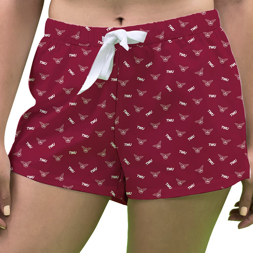 Texas Womans Pioneers Vive La Fete Game Day All Over Logo Women Maroon Lounge Shorts