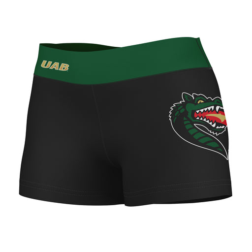 UAB Blazers Vive La Fete Game Day Logo on Thigh and Waistband Black & Green Women Yoga Booty Workout Shorts 3.75 Inseam"