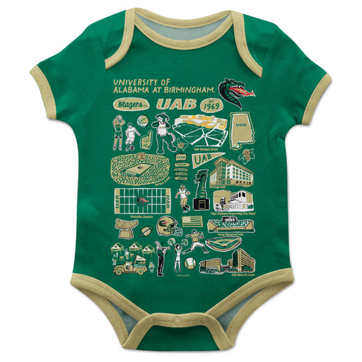 Alabama at Birmingham Blazers Hand Sketched Vive La Fete Impressions Artwork Infant Green Short Sleeve Onesie Bodysuit