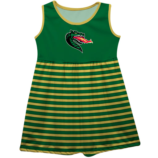 Alabama at Birmingham Blazers Vive La Fete Girls Game Day Sleeveless Tank Dress Solid Green Logo Stripes on Skirt