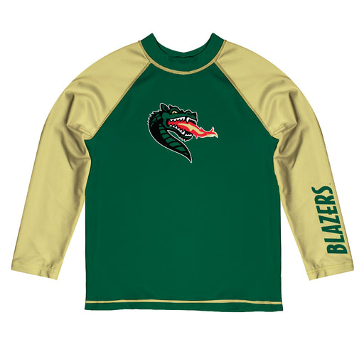 UAB Blazers Blazers Vive La Fete Logo Green Gold Long Sleeve Raglan Rashguard