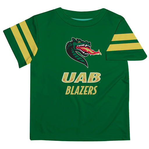 Alabama at Birmingham Blazers Vive La Fete Boys Game Day Green Short Sleeve Tee with Stripes on Sleeves