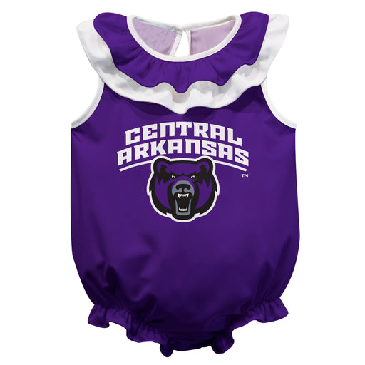University of Central Arkansas Bears UCA Purple Sleeveless Ruffle Onesie Logo Bodysuit by Vive La Fete