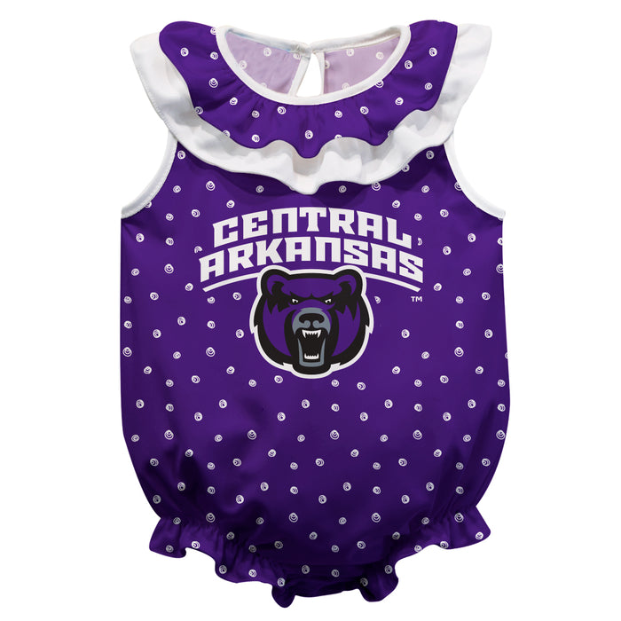 Central Arkansas Bears UCA Swirls Purple Sleeveless Ruffle Onesie Logo Bodysuit
