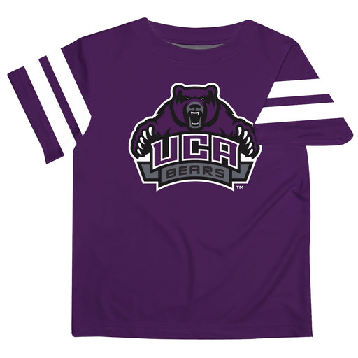 University of Central Arkansas Bears UCA Vive La Fete Boys GameDay Purple Short Sleeve Tee with Stripes on Sleeves - Vive La Fête - Online Apparel Store