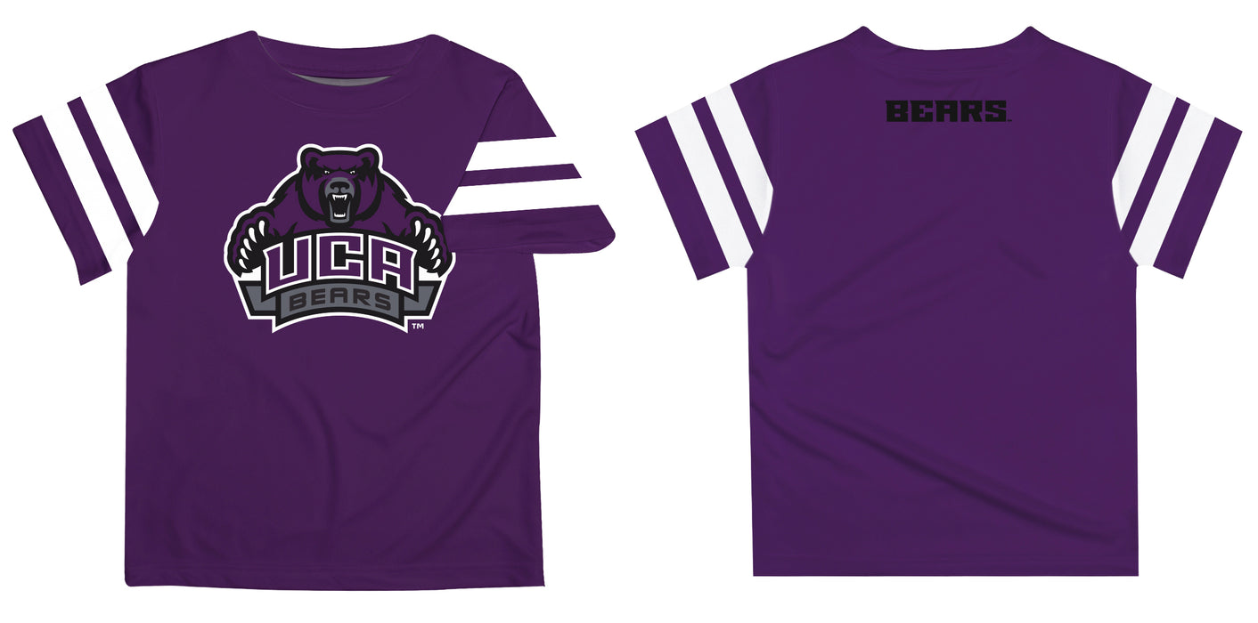 University of Central Arkansas Bears UCA Vive La Fete Boys GameDay Purple Short Sleeve Tee with Stripes on Sleeves - Vive La Fête - Online Apparel Store
