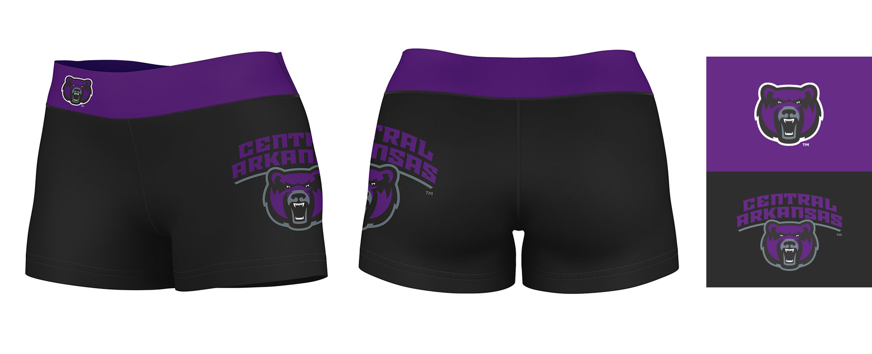 Central Arkansas Bears UCA Vive La Fete Logo on Thigh & Waistband Black & Purple Women Booty Workout Shorts 3.75 Inseam" - Vive La Fête - Online Apparel Store
