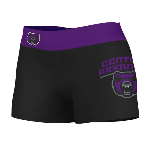 Central Arkansas Bears UCA Vive La Fete Logo on Thigh & Waistband Black & Purple Women Booty Workout Shorts 3.75 Inseam"