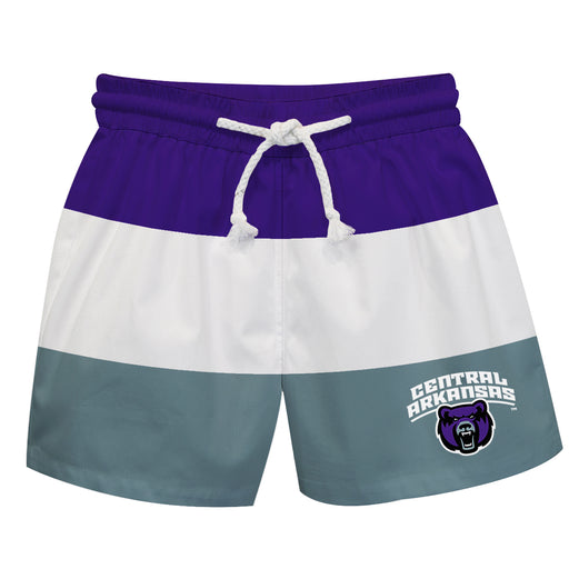 Central Arkansas Bears UCA Vive La Fete Purple White Gray Stripes Swimtrunks V1