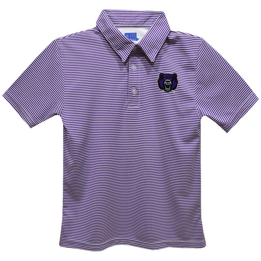 University of Central Arkansas Bears UCA Embroidered Purple Stripes Short Sleeve Polo Box Shirt