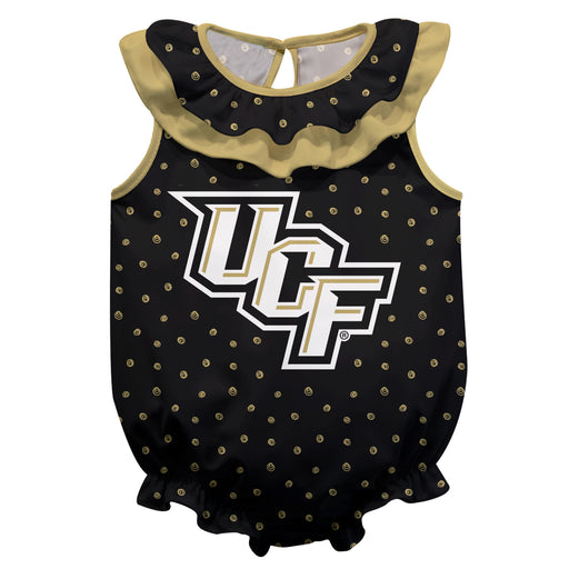 UCF Knights Swirls Black Sleeveless Ruffle Onesie Logo Bodysuit
